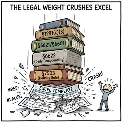 Excel collapsing under IRC §6621, §6622, and §7503 interest rules
