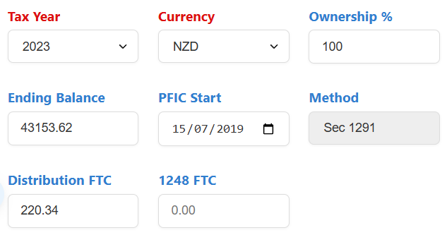 Configuring Form 8621 calculator parameters